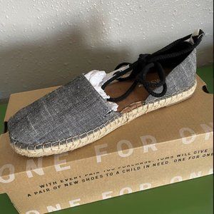 Toms Women's Katalina Black Chambray Espadrille Sandals Size 8.5/39 New in Box